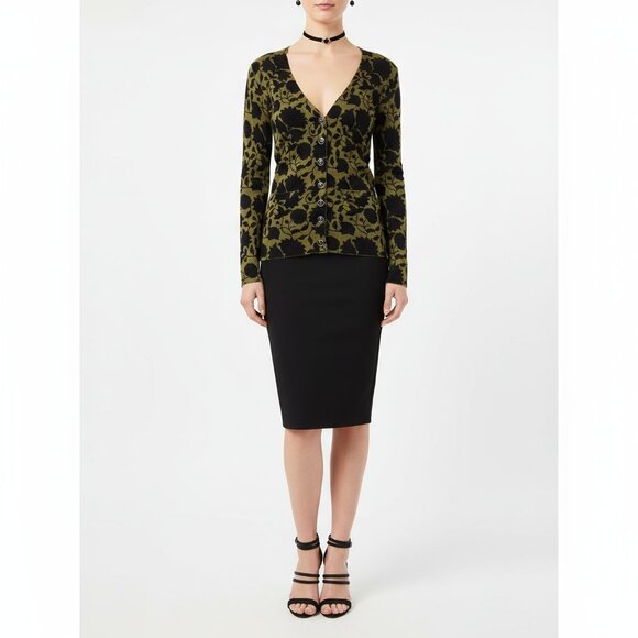 Fossil Green Black Dark Floral Print Long Sleeve Fitted Cardigan Sweater NEW XS - Picture 8 of 8